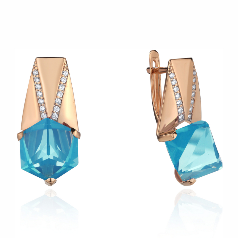 Серьги из красного золота 585 пробы с наноситал опалом и фианитами 01С2115259-3