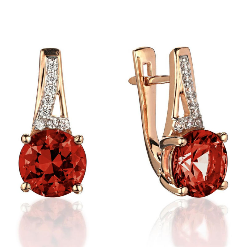 Серьги из красного золота 585 пробы с гранатом и фианитами 01С3115367Р-3