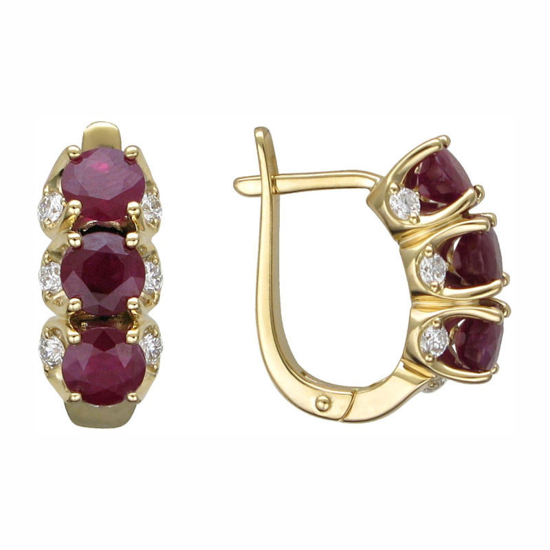 Серьги из желтого золота 750 пробы с рубинами и бриллиантами 01С6471105-7