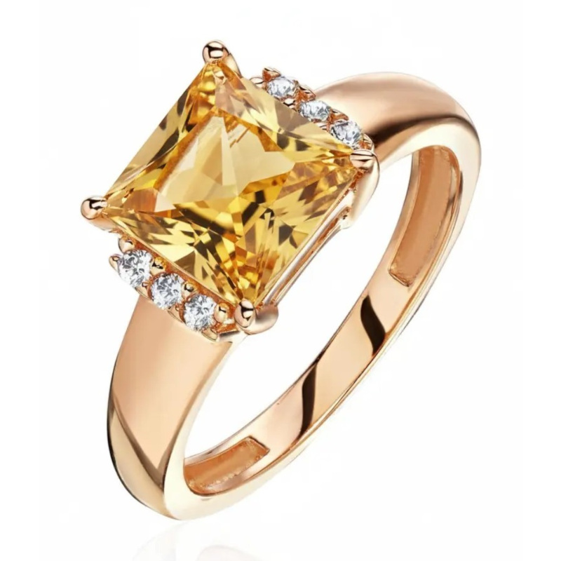 Кольцо из красного золота 585 пробы с цитрином и фианитами 01К3116572-1