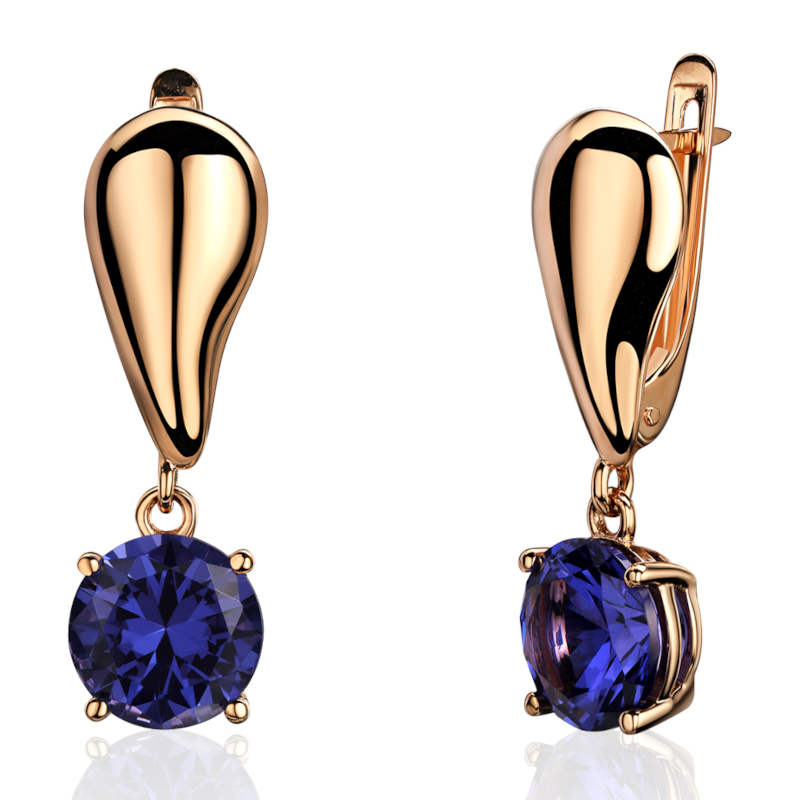 Серьги из красного золота 585 пробы с наноситал танзанитом 01С2115370-3