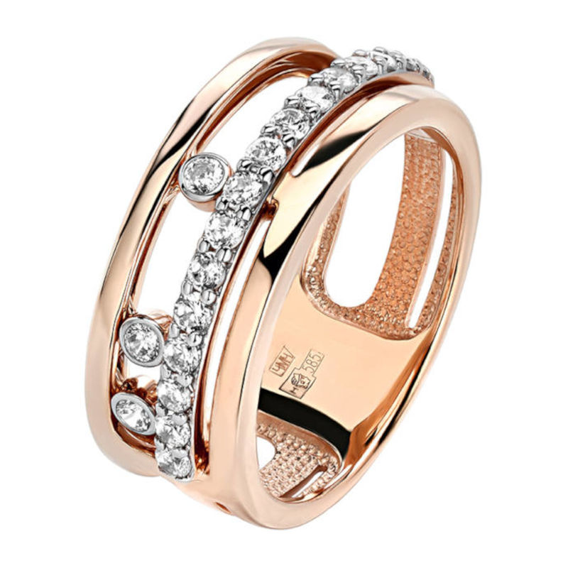 Кольцо из красного золота 585 пробы с фианитами 01К1114219Р