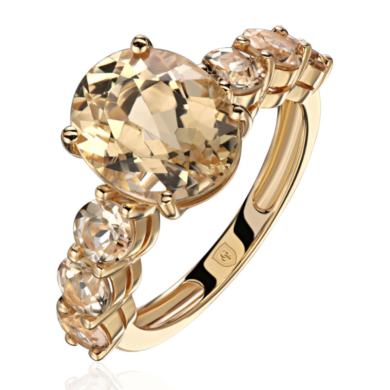 Кольцо из желтого золота 585 пробы с гелиодорами 01К3317102-3