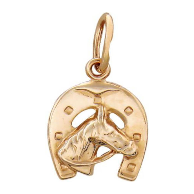 Подвеска в виде подковы и лошади из красного золота 585 пробы без вставок 01П010403