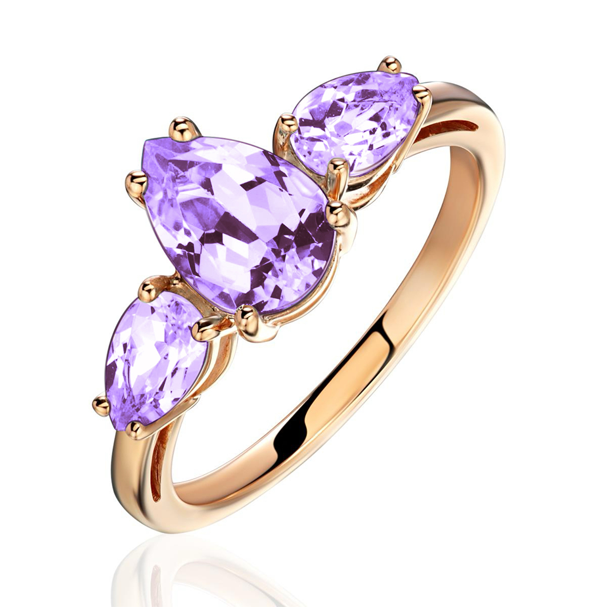Кольцо из красного золота 585 пробы с аметистами 01К3116482-1