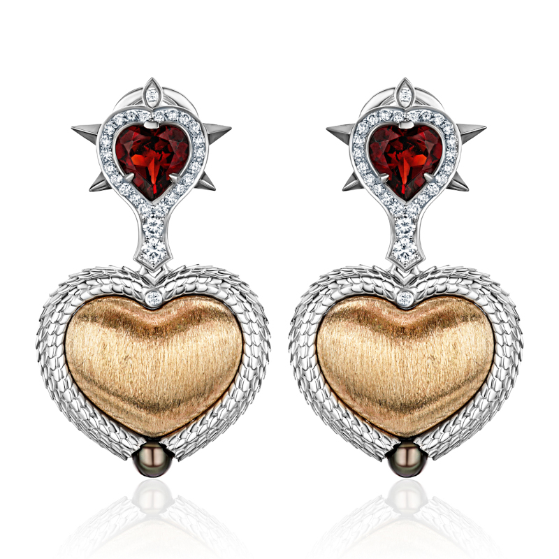 Серьги из комбинированного золота 585 пробы 01С6615828ЧРЖ-2