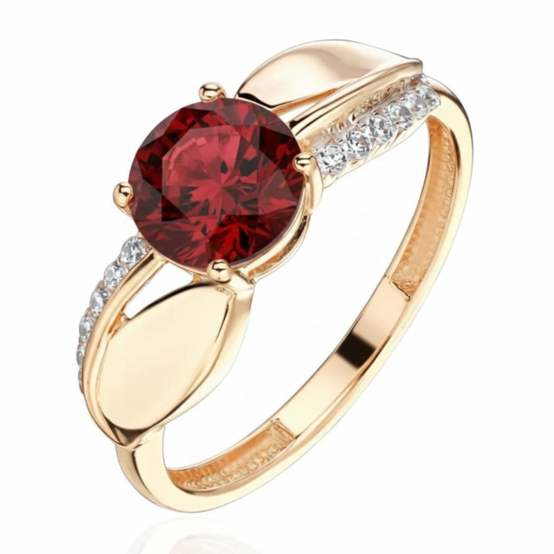 Кольцо из красного золота 585 пробы с гранатом и фианитами 01К3116423Р-1