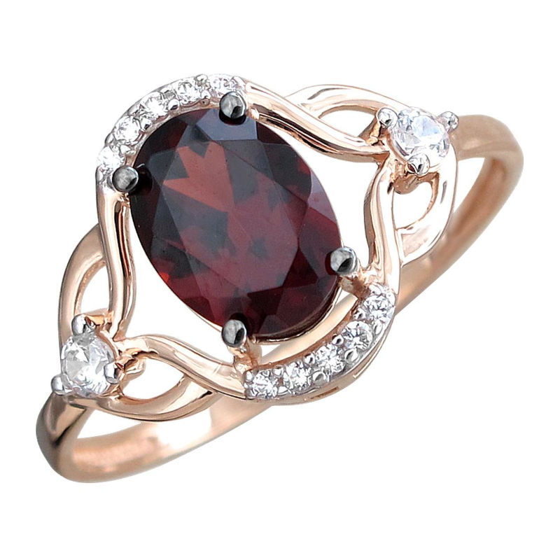 Кольцо из золоченого серебра 925 пробы с фианитами и гранатом 01К3513281РА-1