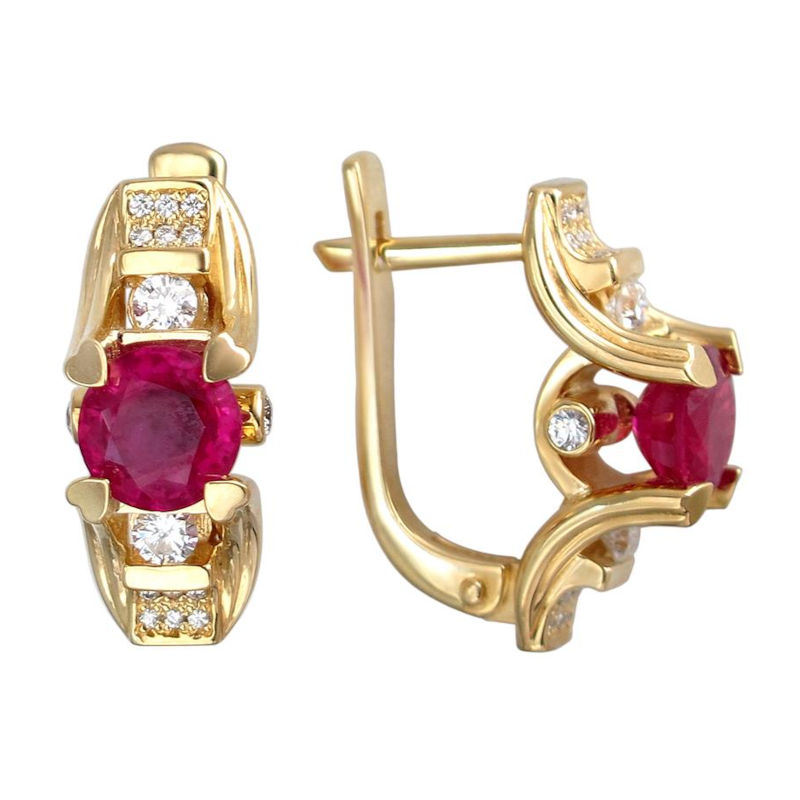 Серьги из желтого золота 750 пробы с рубинами и бриллиантами 01С646314-4 Серьги из желтого золота 750 пробы с рубинами и бриллиантами 01С646314-4