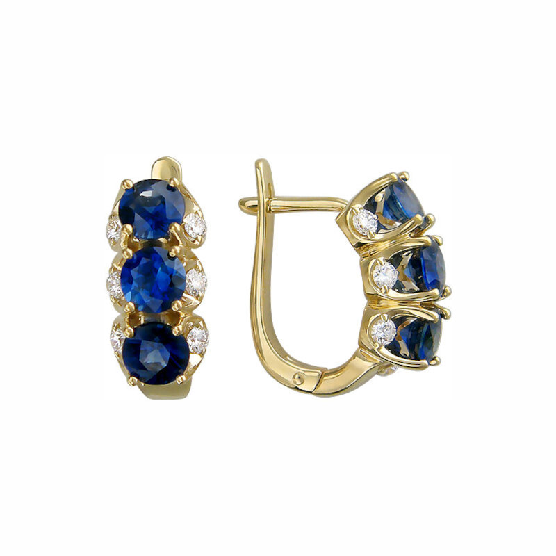 Серьги из желтого золота 750 пробы с сапфирами и бриллиантами 01С6471105-3