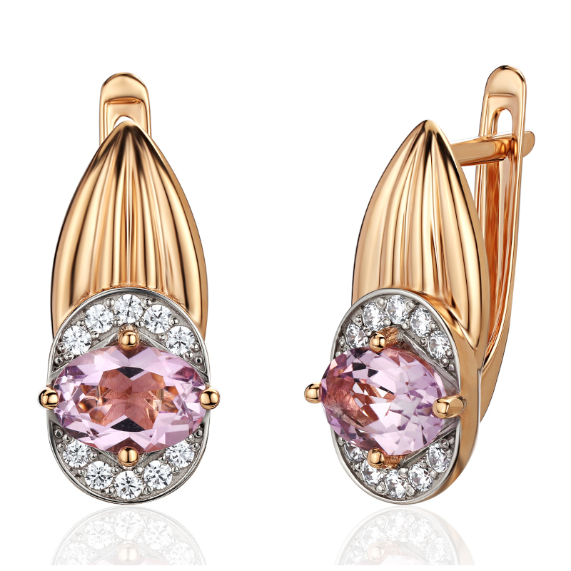 Серьги из красного золота 585 пробы с аметистами и фианитами 01С3115794Р-1