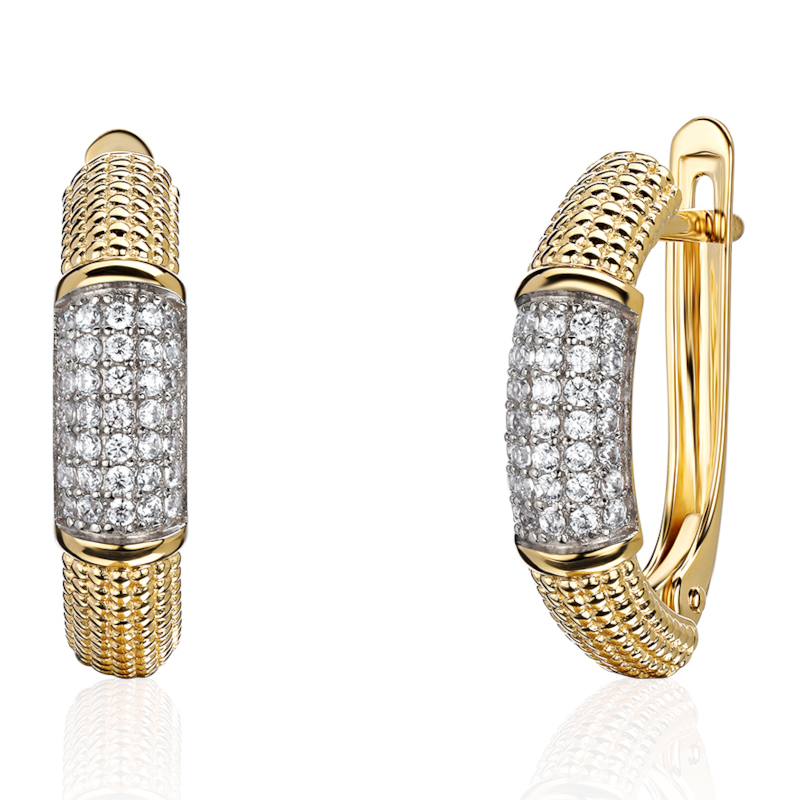 Серьги из желтого золота 585 пробы с фианитами 01С1315390Р