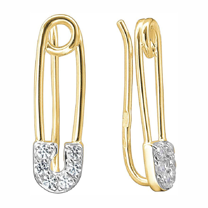 Серьги каффы без прокола из желтого золота 585 пробы с фианитами 01С1313338Р