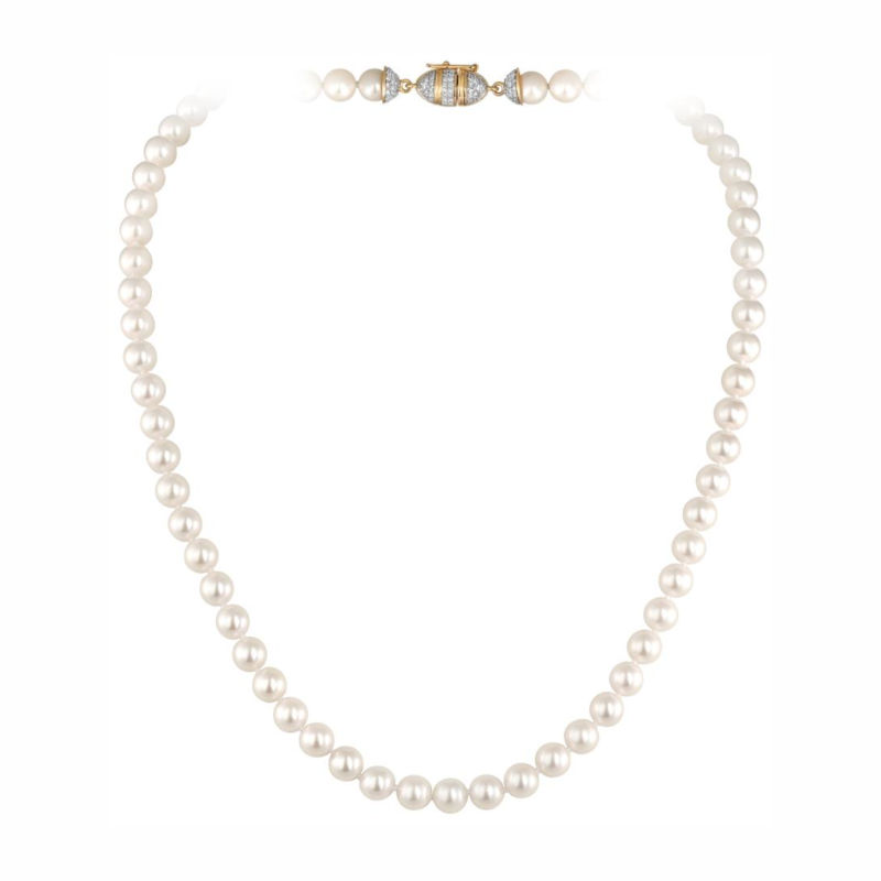 Колье из желтого золота 585 пробы с жемчугом и бриллиантами 01Л631543-1