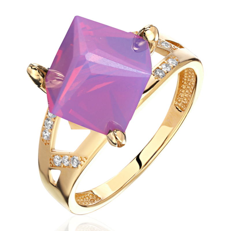 Кольцо из желтого золота 585 пробы с наноситал опалом и фианитами 01К2315258-6