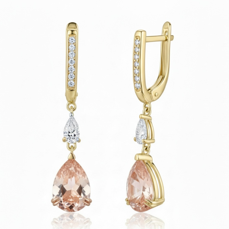 Серьги из желтого золота 585 пробы с фианитами и наноситал морганитом 01С2316991Р-1