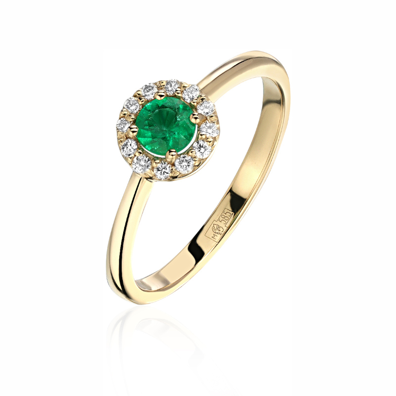 Кольцо из желтого золота 585 пробы с изумрудом и бриллиантами 01К636868-3