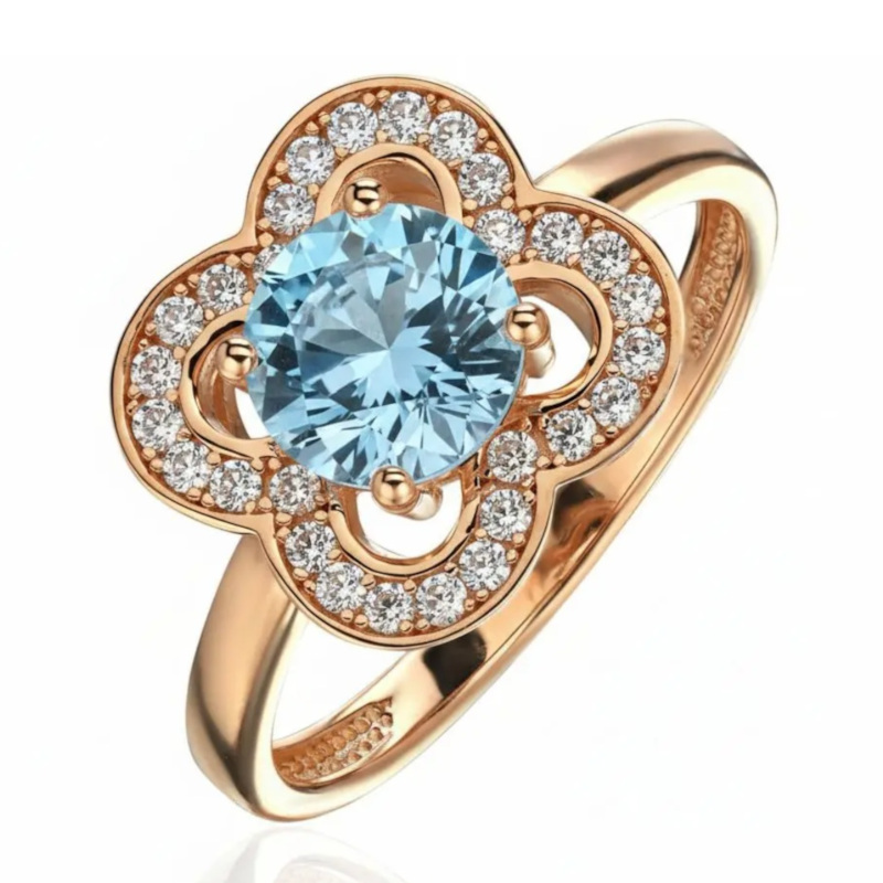 Кольцо из красного золота 585 пробы с топазом и фианитами 01К3116530-1