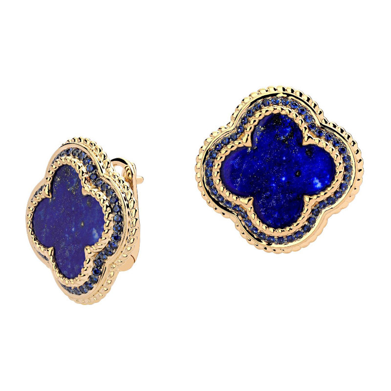 Серьги из желтого золота 585 пробы с сапфирами и лазуритами 01С5313314-2 Серьги из желтого золота 585 пробы с сапфирами и лазуритами 01С5313314-2