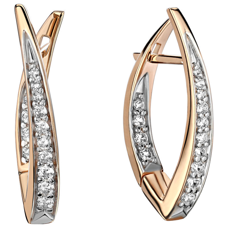 Серьги из красного золота 585 пробы с фианитами 01С112211