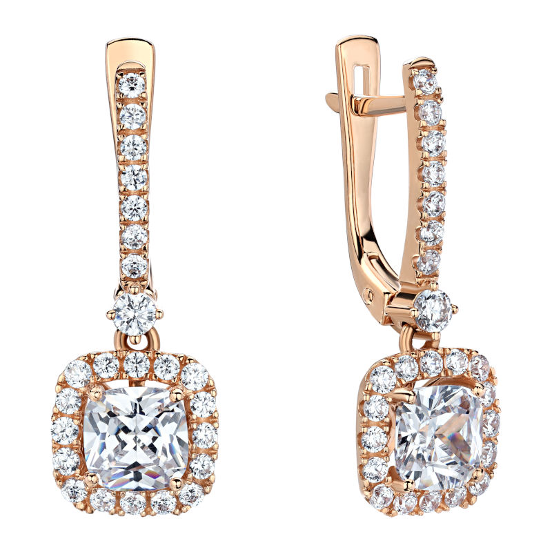 Серьги из красного золота 585 пробы с фианитами 01С1113817