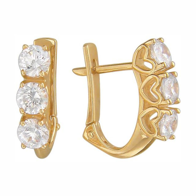 Серьги из желтого золота 585 пробы с фианитами 01С139412