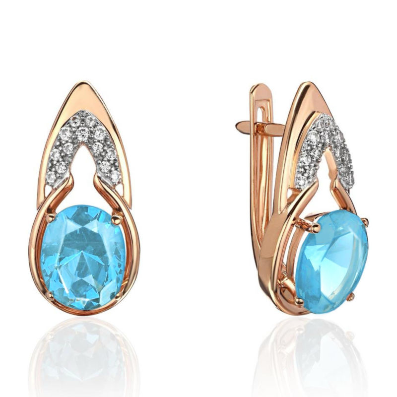 Серьги из красного золота 585 пробы с топазами и фианитами 01С3115347-2