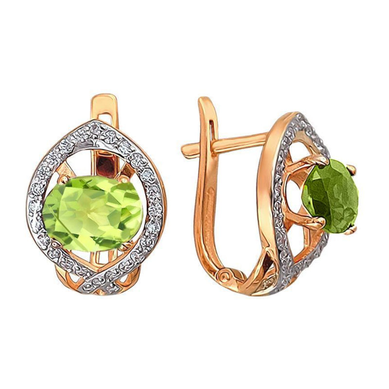 Серьги из золоченого серебра 925 пробы с фианитами и хризолитами 01С3512372А-3