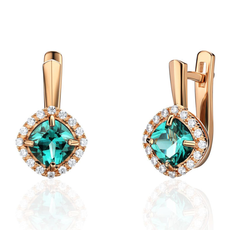 Серьги из красного золота 585 пробы снаноситал турмалином и фианитами 01С2115434-3