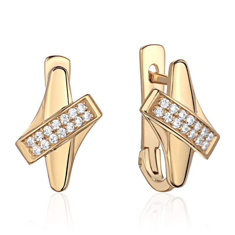 Серьги из желтого золота 585 пробы с фианитами 01С136975