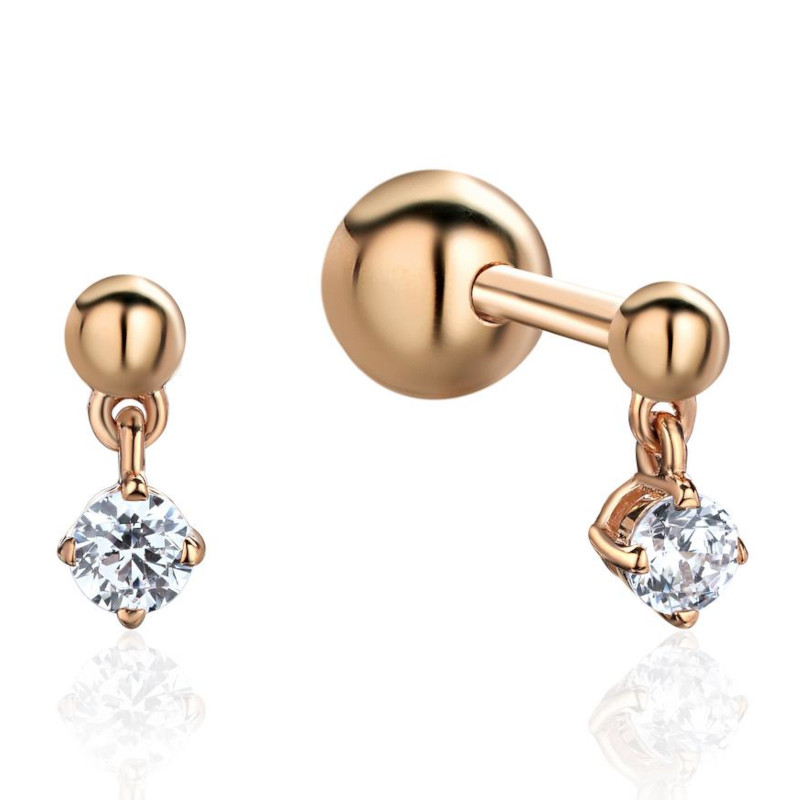 Серьга одиночная из красного золота 375 пробы с фианитом 01С1115123S