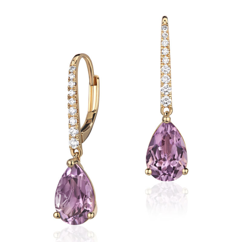Серьги из желтого золота 585 пробы с аметистами и бриллиантами 01С6314700-8