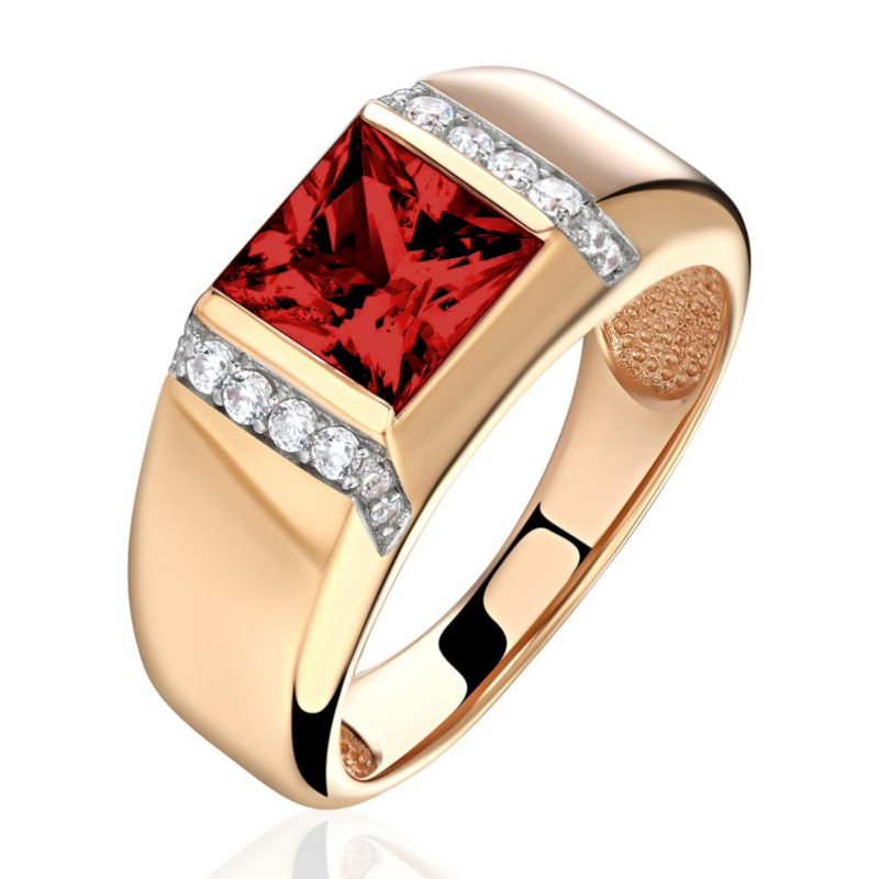 Кольцо из красного золота 585 пробы с гранатом и фианитами 01К3116478Р-3