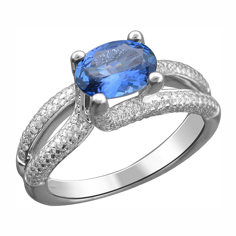 Кольцо из белого золота 585 пробы с танзанитом и бриллиантами 01К635352-4