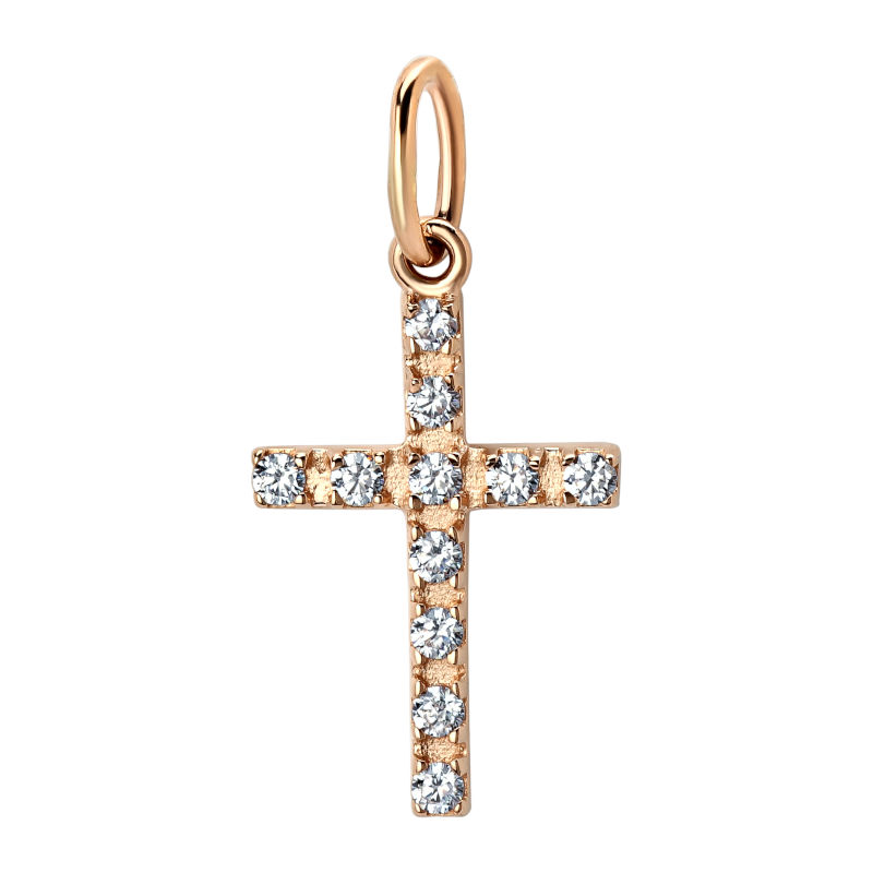 Крест из красного золота 585 пробы с фианитами 01Р110447