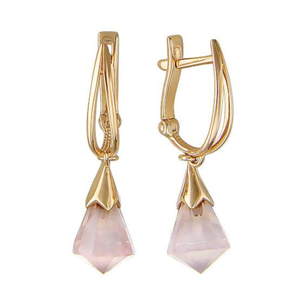 Серьги из красного золота 585 пробы с кварцем 01С317893-3