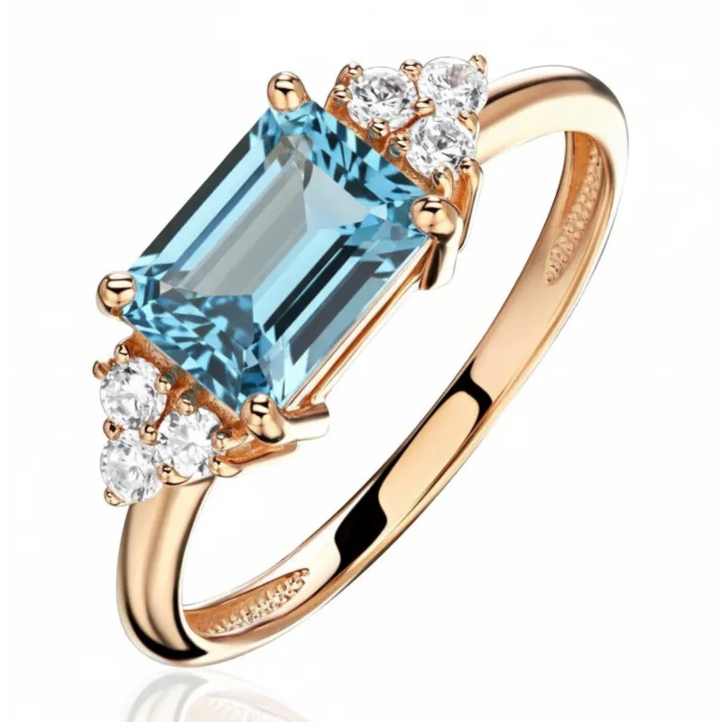 Кольцо из красного золота 585 пробы с хризолитам и фианитами 01К3116476-3