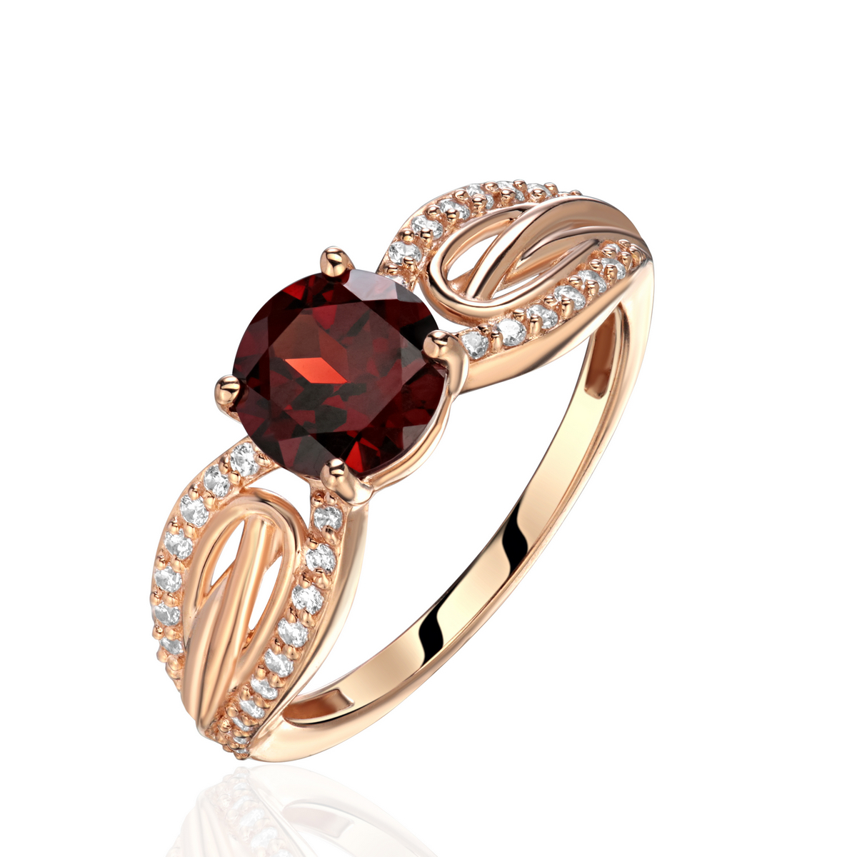 Кольцо из красного золота 585 пробы с гранатом и фианитами 01К3115352-2