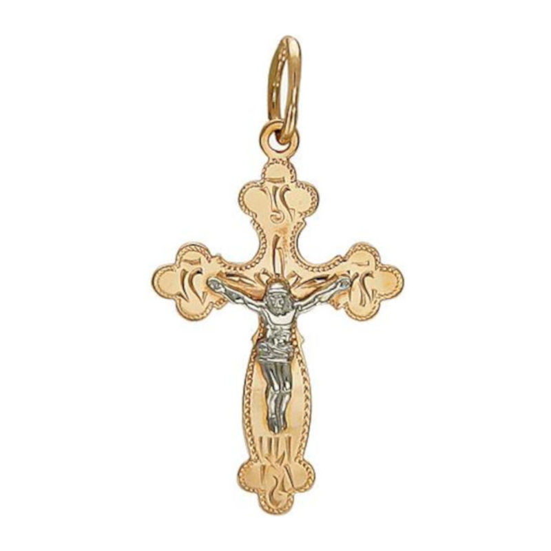 Крест нательный из двух цветов золота 585 пробы без вставок 01Р760696