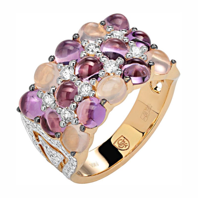 Кольцо из желтого золота 585 пробы с кварцем и бриллиантами 01К6311755-3 Кольцо из желтого золота 585 пробы с кварцем и бриллиантами 01К6311755-3