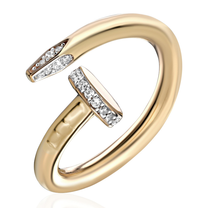 Кольцо "Гвоздь" из желтого золота 375 пробы с фианитами 01К1315216SР