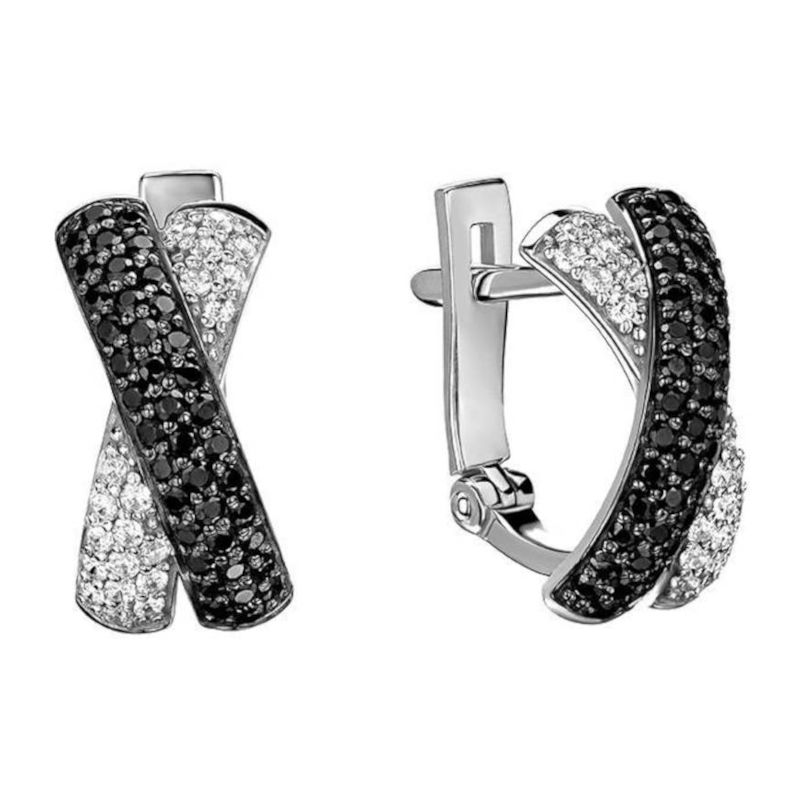 Серьги из белого золота 585 пробы с наношпинелью и фианитами 01С225834-1