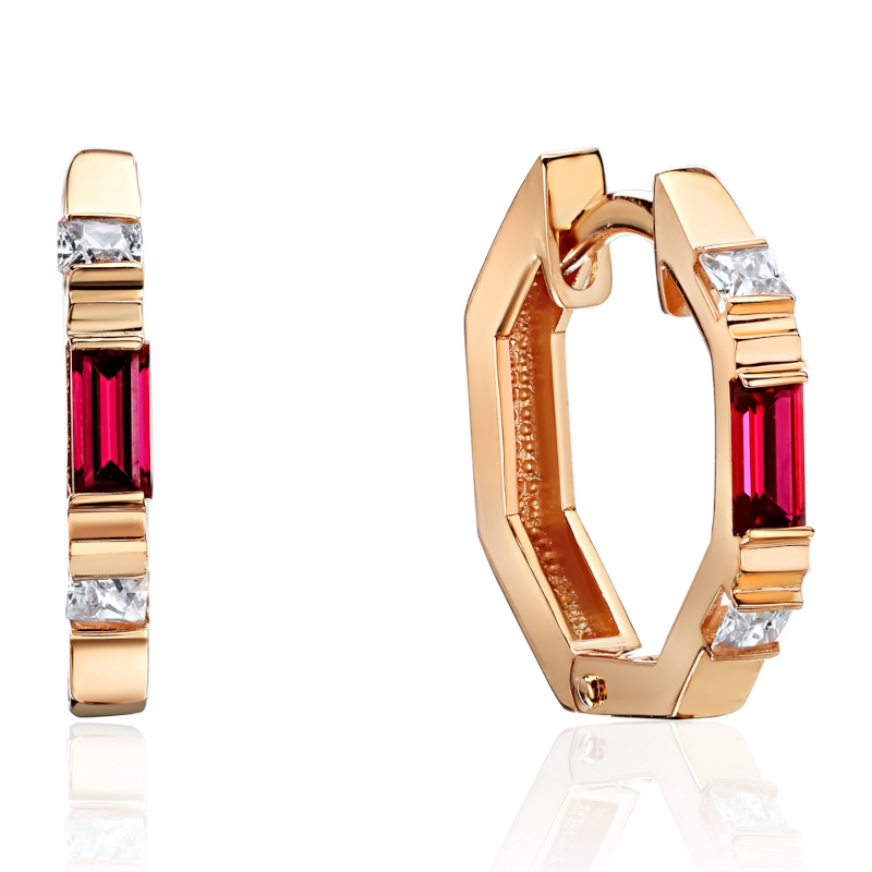 Серьги из красного золота 585 пробы с гранатами и фианитами 01С2115216-1