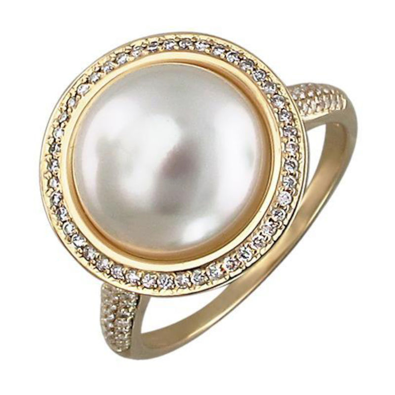 Кольцо из желтого золота 585 пробы с жемчугом и бриллиантами 01К636851-1 Кольцо из желтого золота 585 пробы с жемчугом и бриллиантами 01К636851-1