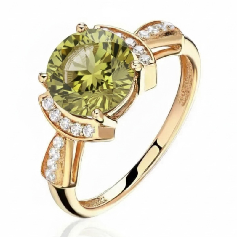 Кольцо из красного золота 585 пробы с хризолитом и фианитами 01К3116525-4