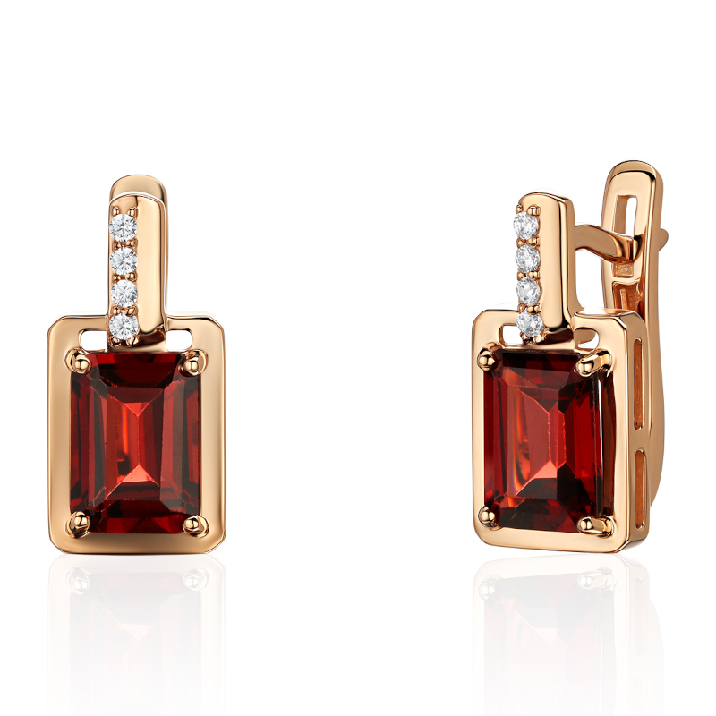 Серьги из красного золота 585 пробы с гранатами и фианитами 01С3115428-1