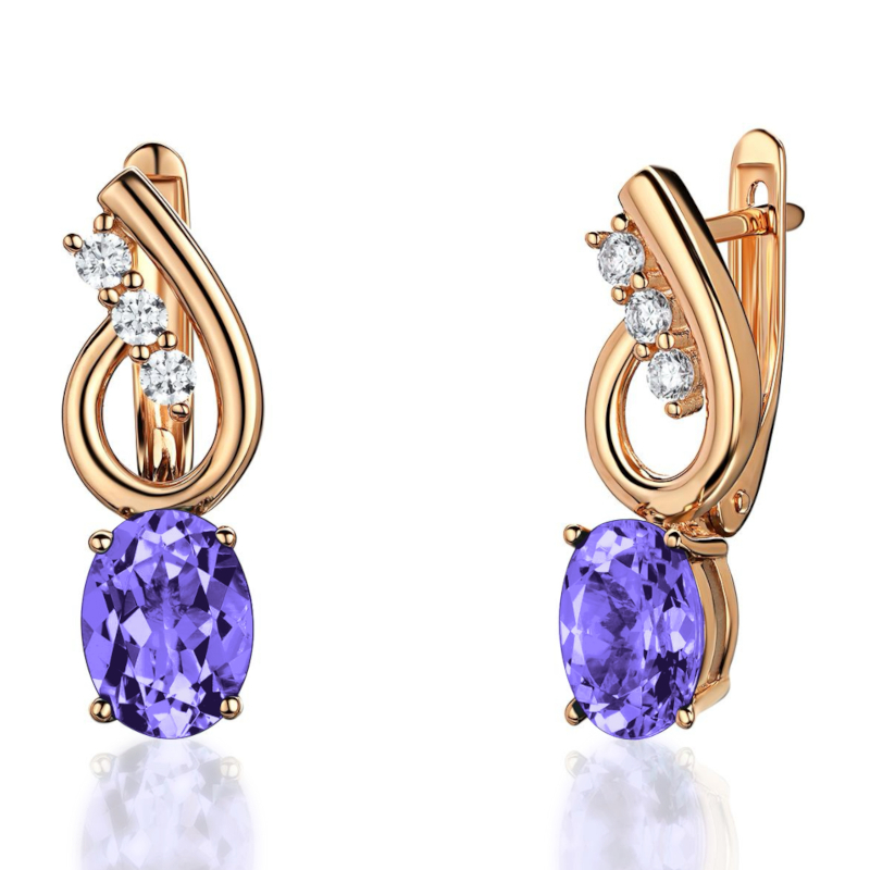 Серьги из красного золота 585 пробы с фианитами 01С2115339-2