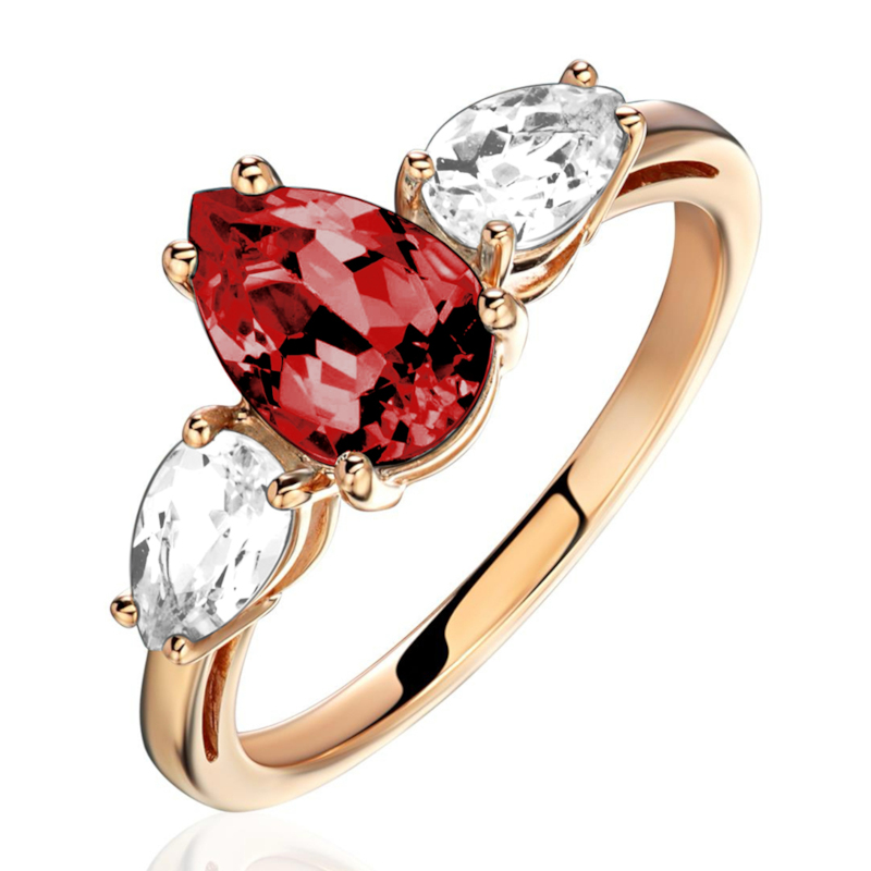 Кольцо из красного золота 585 пробы с гранатом и фианитами 01К3116482-4