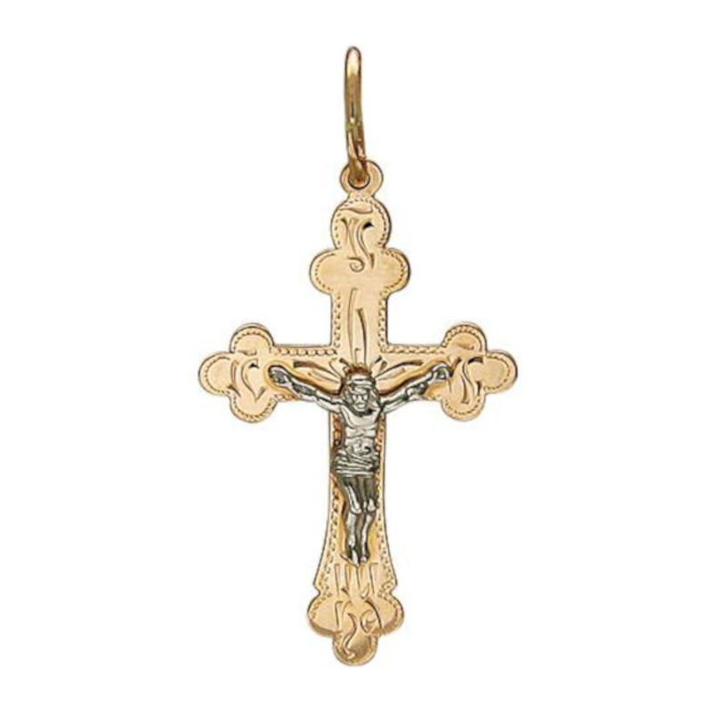 Крест нательный из двух цветов золота 585 пробы без вставок 01Р760695
