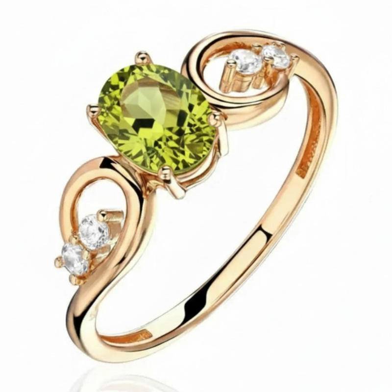 Кольцо из красного золота 585 пробы с хризолитом и фианитами 01К3116439-5